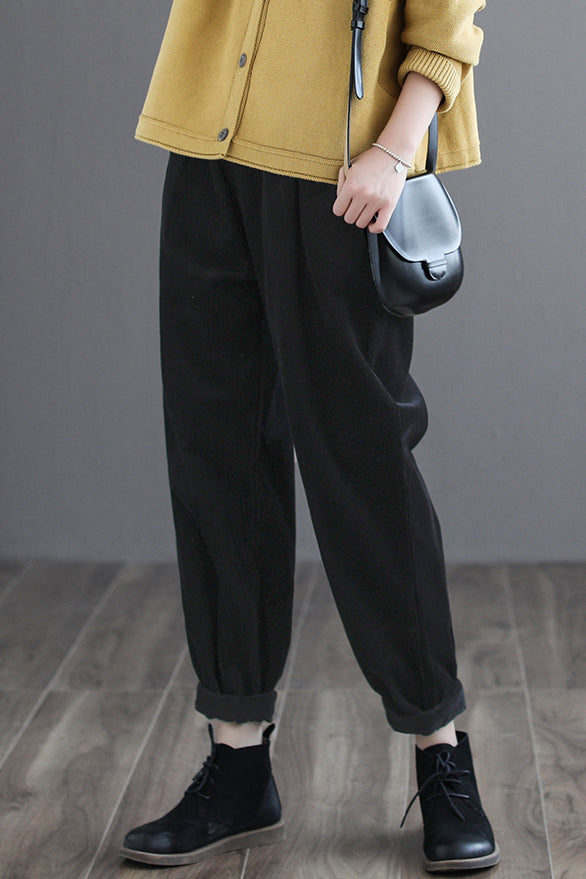 Women Casual Pure Color Corduroy Pants C2969