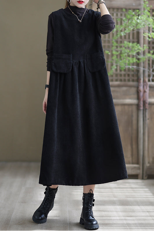 Women Autumn Sleeveless Corduroy Dress C2985