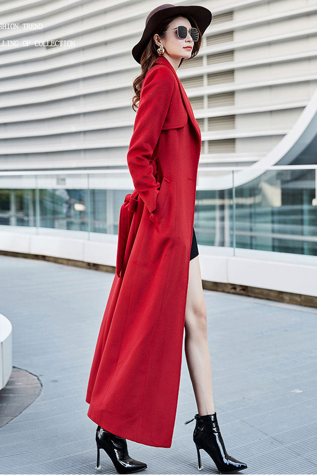 Maxi Wool trench coat, Autumn winter outerwear C2528