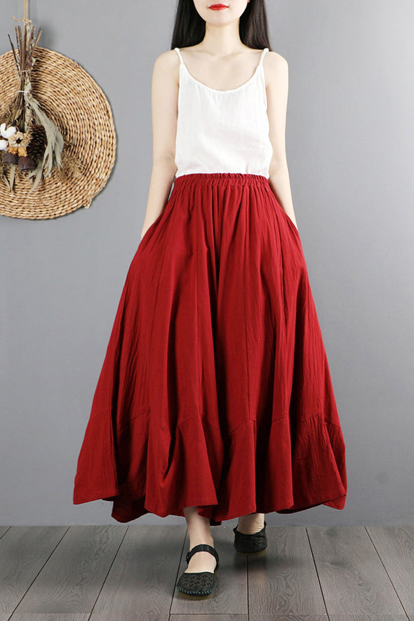Elastic Waist Cotton Linen Casual Skirt Pants C2870 Ylistyle