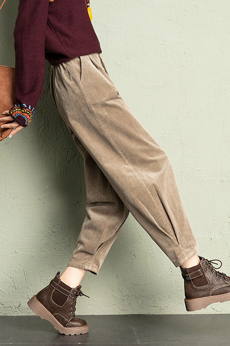 Casual Elastic Waist Corduroy Pants C2963