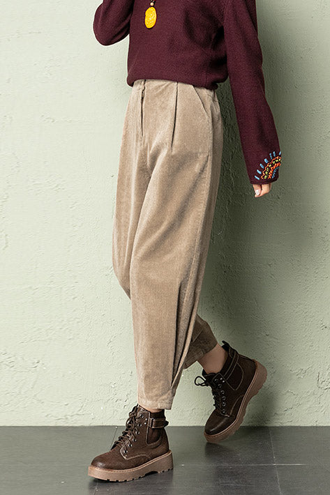 Casual Elastic Waist Corduroy Pants C2963