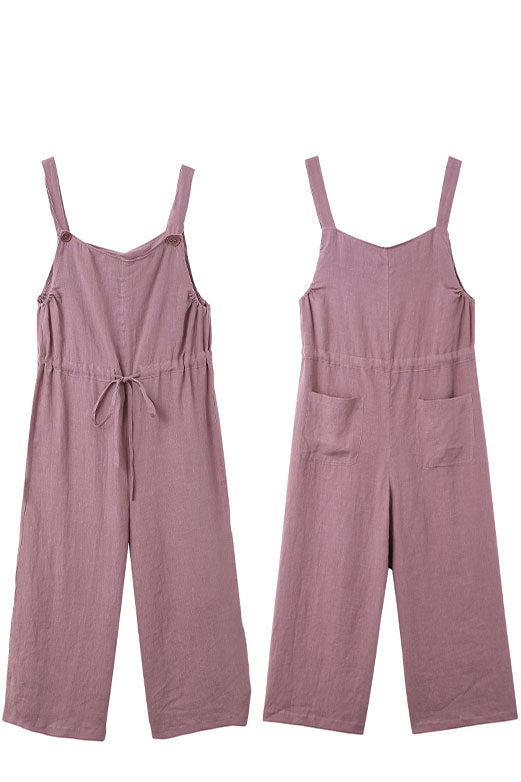 Women Spring Summer Casual Cropped Linen Overalls C2899