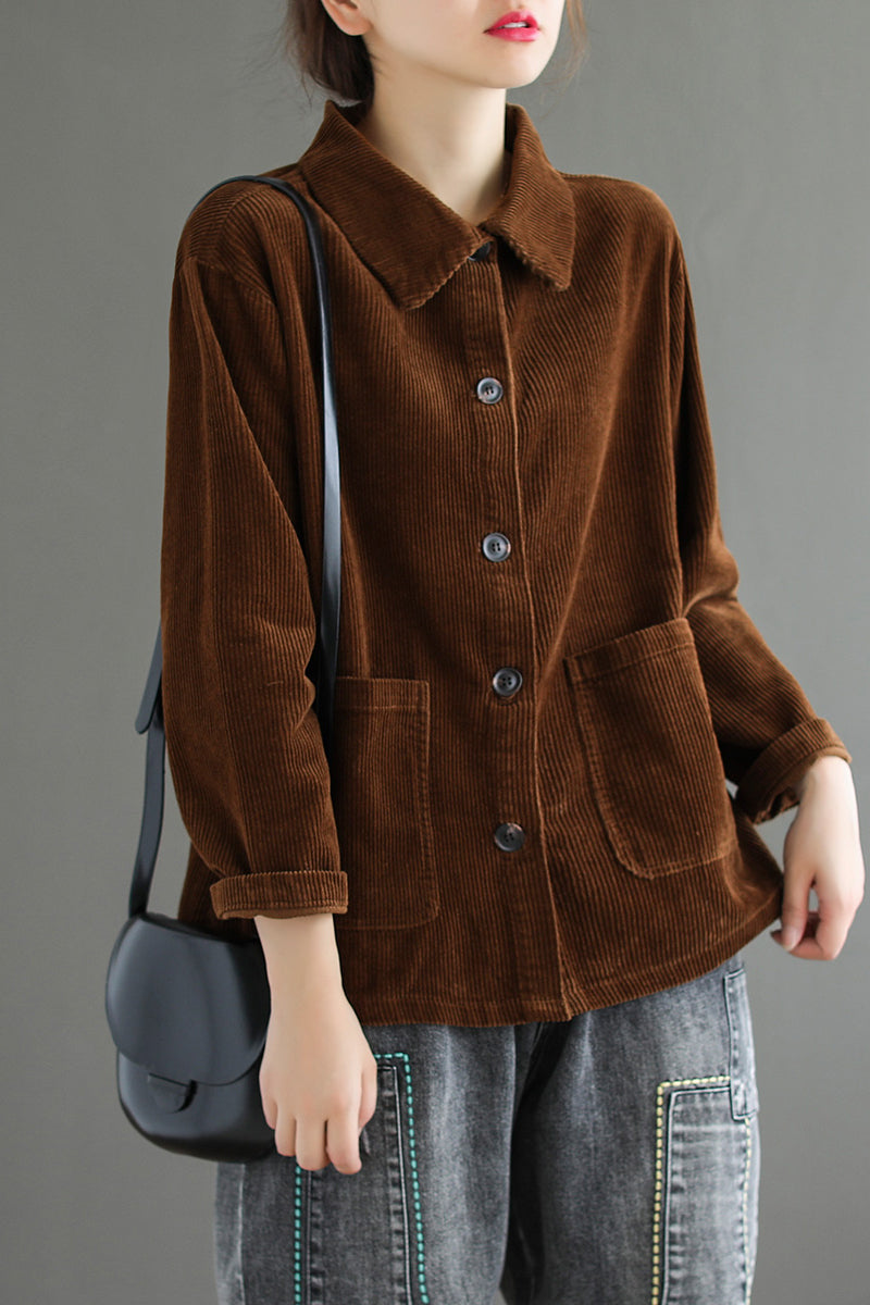 Long Sleeve Loose Corduroy Shirt Tops C2981