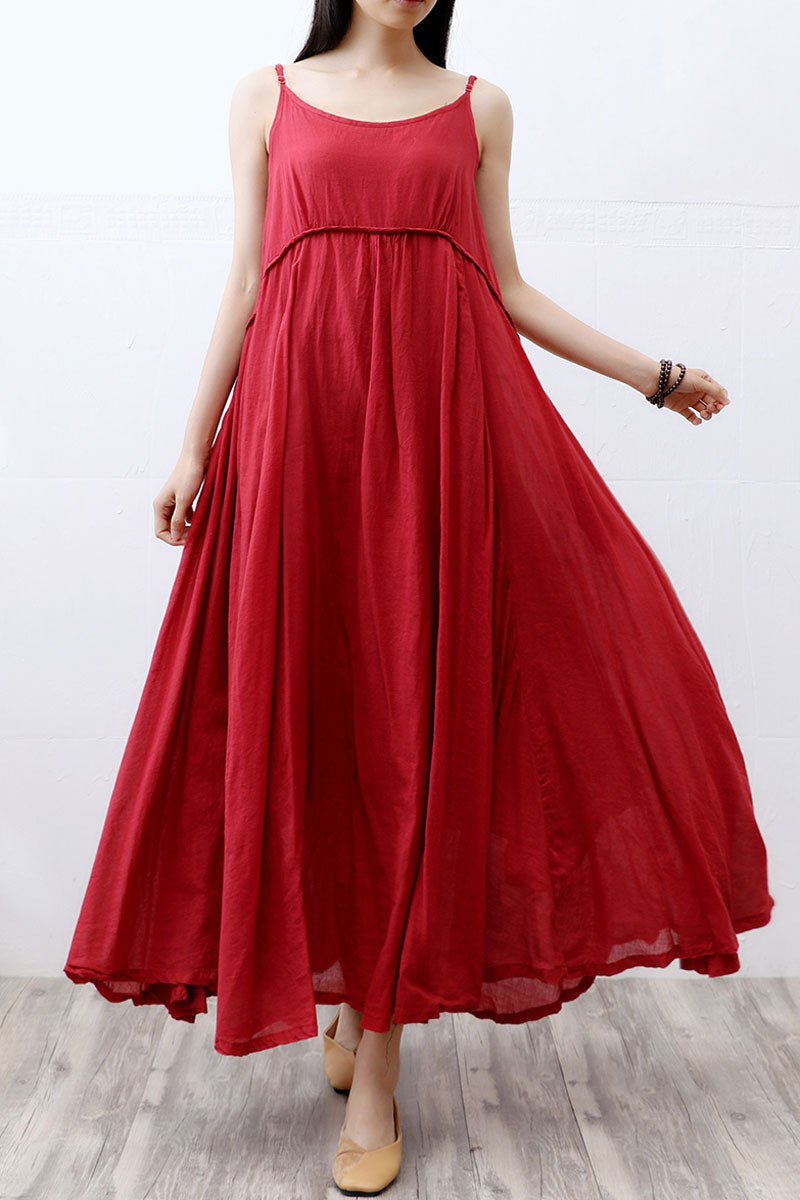 Sleeveless Long cotton linen Suspender Dress in white C233301