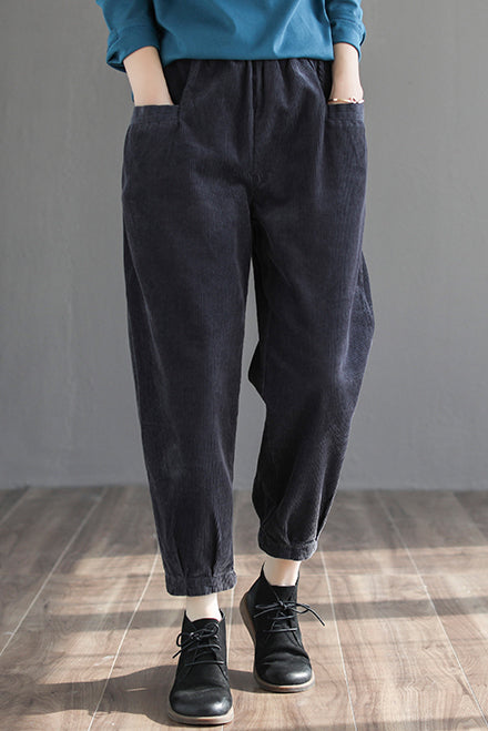 Women Casual Pure Color Corduroy Pants C2969