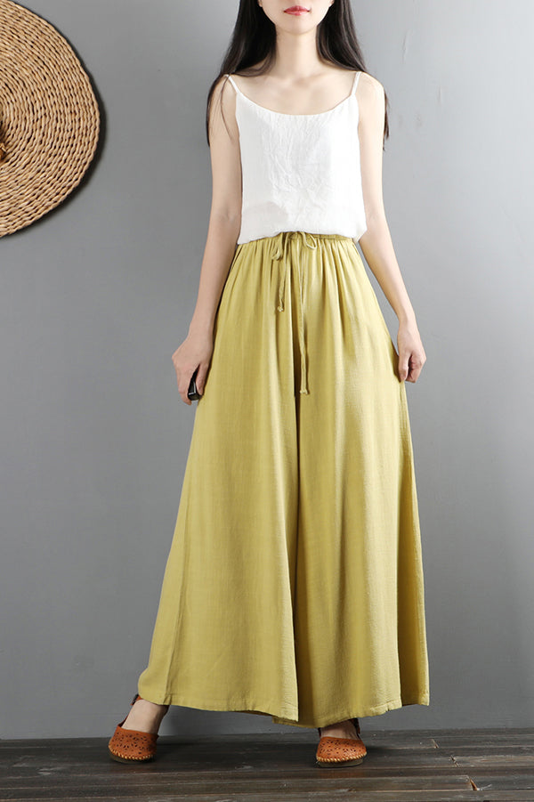 Vintage-inspired High Waist Cotton Linen Pants C2877