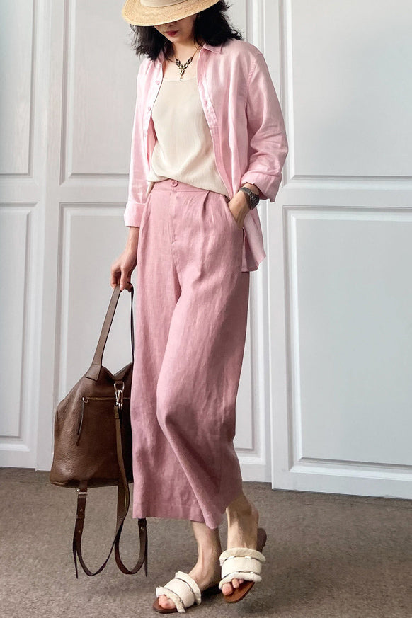 Cotton Linen Wide Leg Women Casual Pants C2892