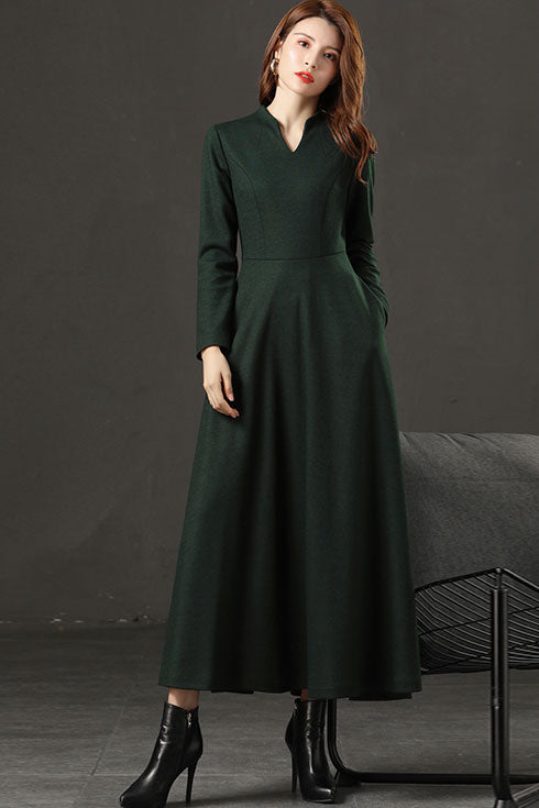 dark green wool dress Wool dress, Wool maxi dress, Women's Wool dress, long sleeves Wool dress, Winter dress, Dark green dress, Custom dress, Xiaolizi 5314