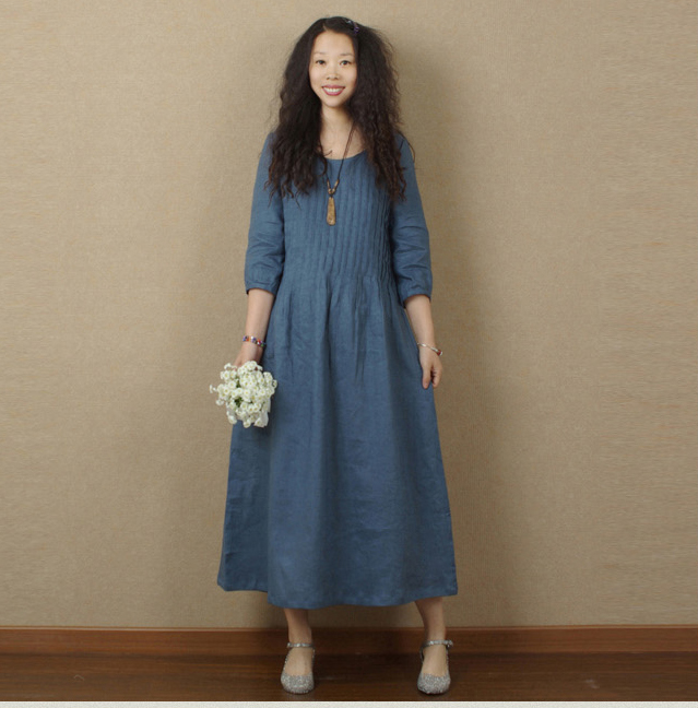 Literature fan fresh fairy loose long sleeve linen long skirt 190232