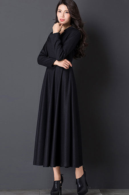 Vintage inspired Long maxi Swing wool dress C2537