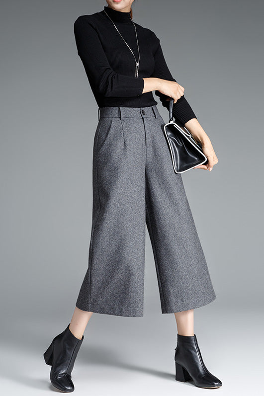 Women Loose Wide Leg Wool Pants C3055