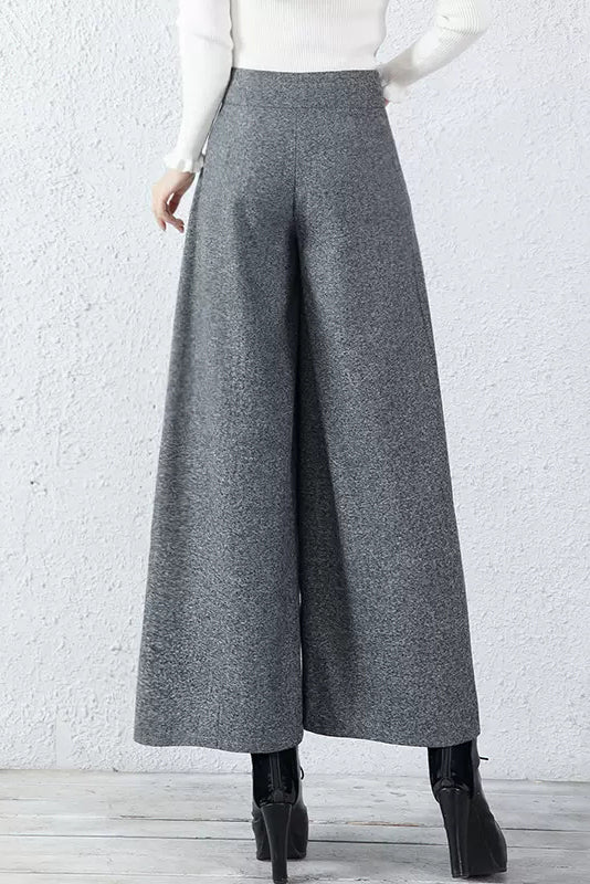 Wide Leg Pleated Wool Pants C3054