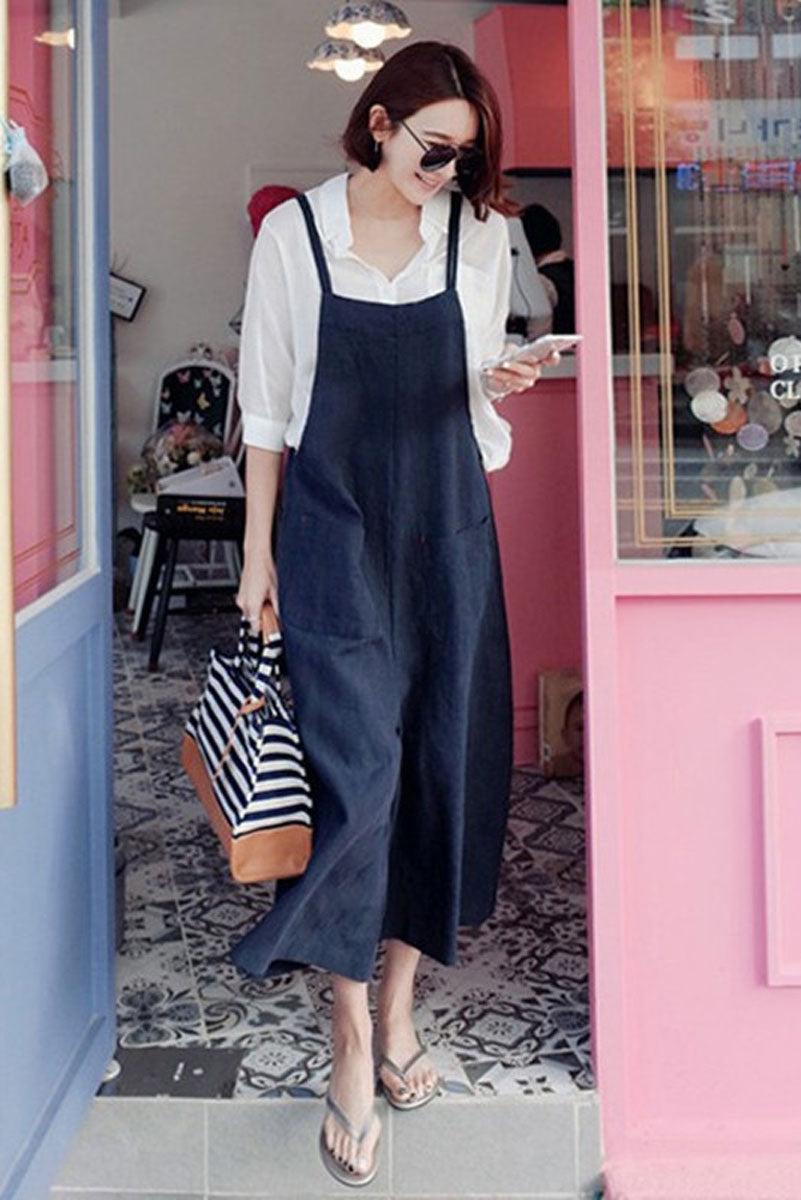 Casual Blue Linen Jumpsuits C2385