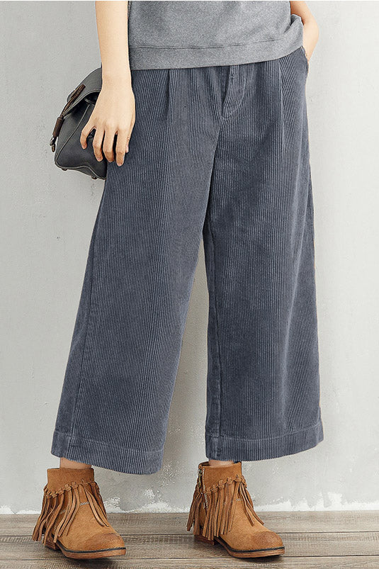 Women Wide Leg Corduroy Pants C2953
