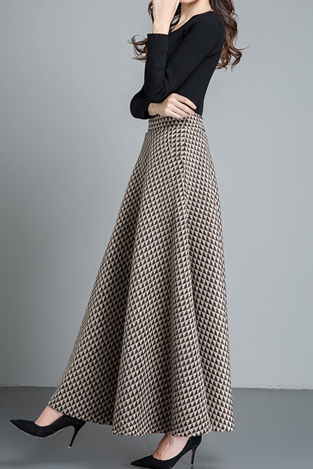 Full Length Warm Winter Wool Plaid Skirt Women C2486