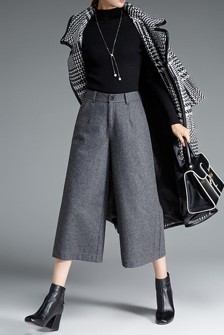Women Loose Wide Leg Wool Pants C3055