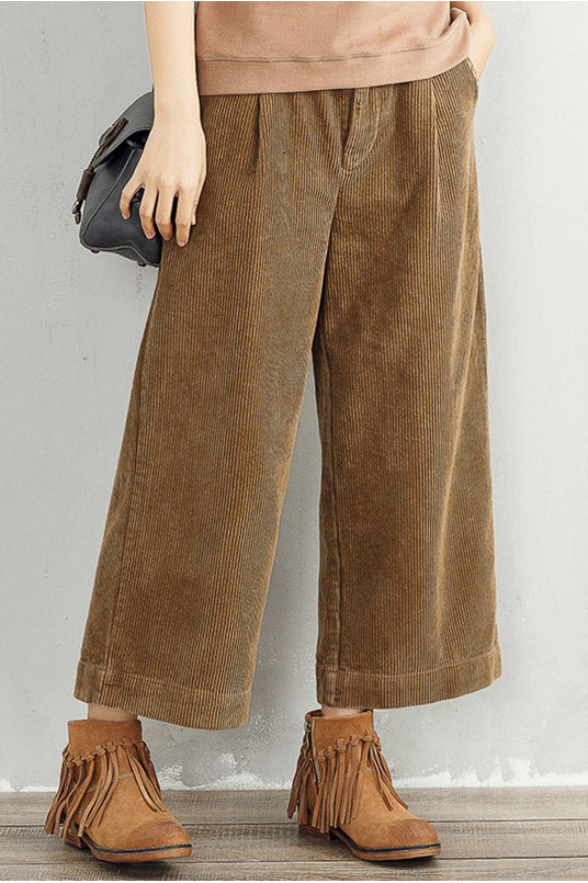 Women Wide Leg Corduroy Pants C2953