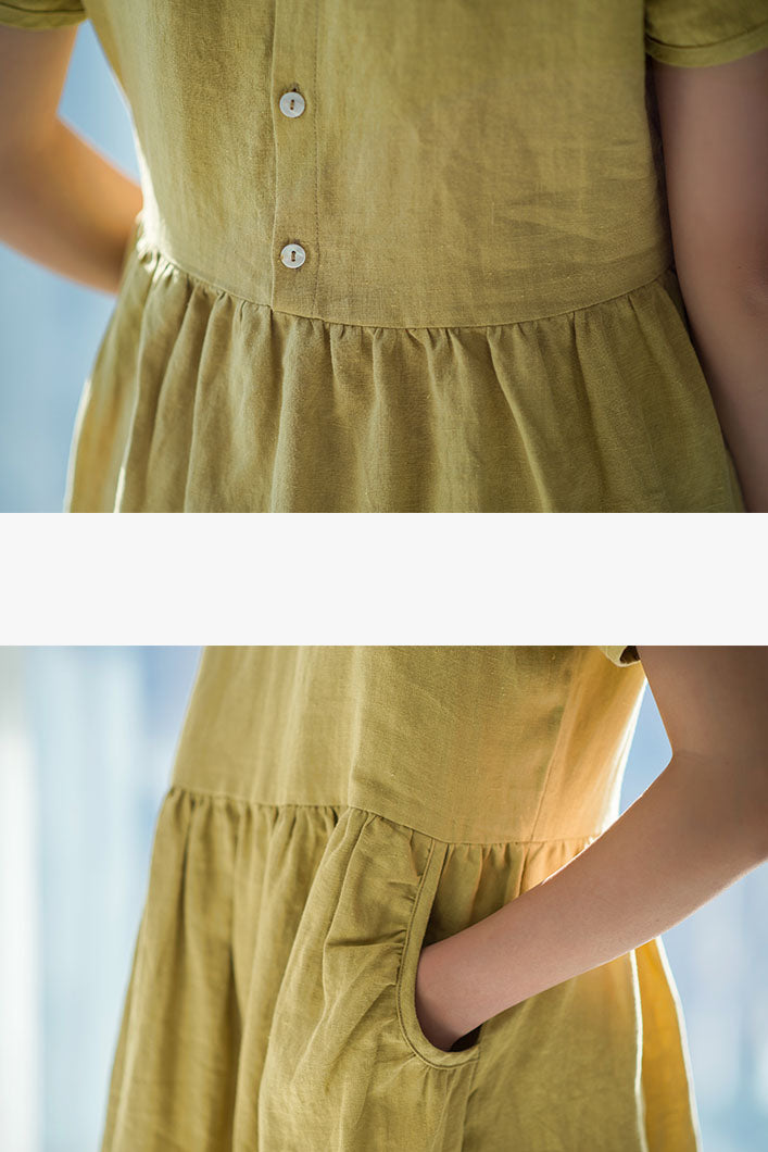 New Summer Women Linen Loose Dress C2898