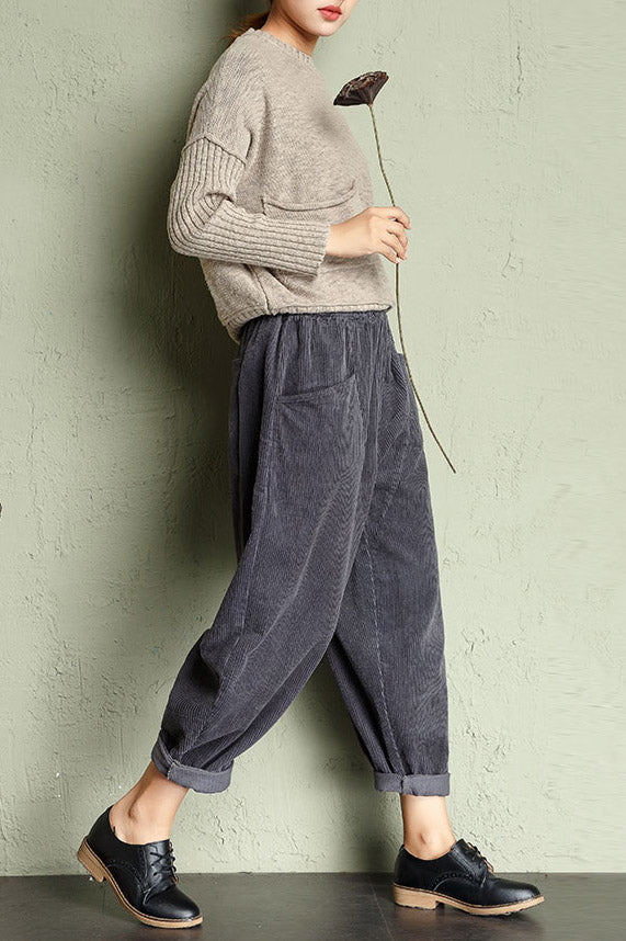 Gray High Waist Corduroy Pants C2955