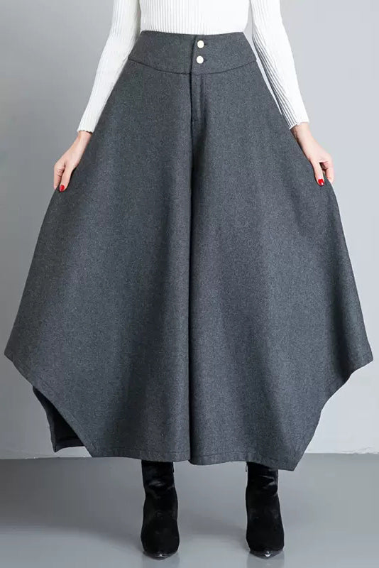 Asymmetrical Wide Leg Wool Pants C3052