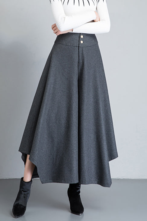 Asymmetrical Wide Leg Wool Pants C3052