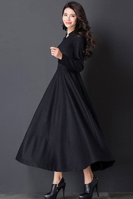 Vintage inspired Long maxi Swing wool dress C2537