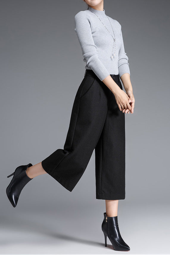 Women Loose Wide Leg Wool Pants C3055
