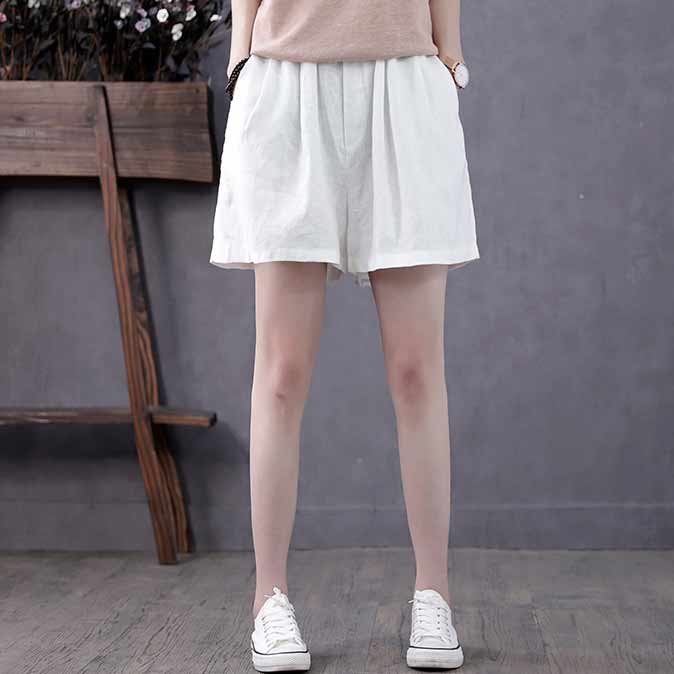 Women's Elastic wasit linen short C1393#
