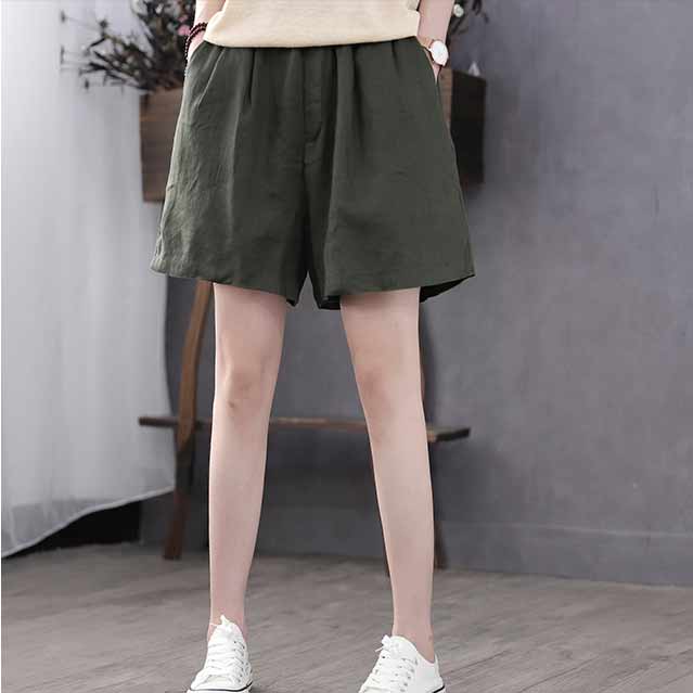 Women's Elastic wasit linen short C1393#