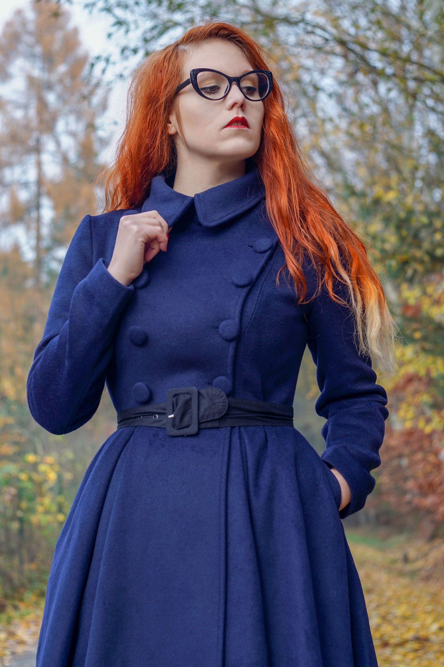 Double breasted Long wool coat in blue C1799