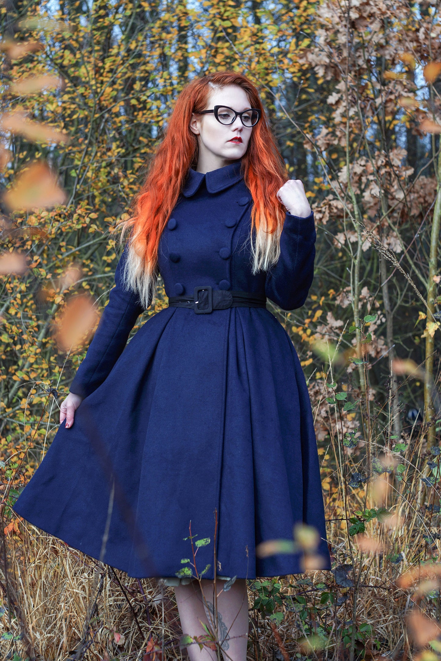 Double breasted Long wool coat in blue C1799