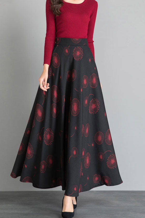 Newest High Waist Floral Print Warm Winter Maxi Skirt C2488