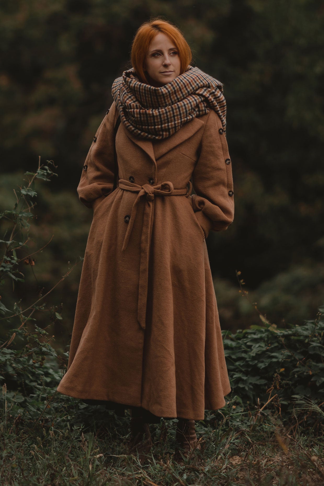 Double Breasted Belted Wool Coat C3141