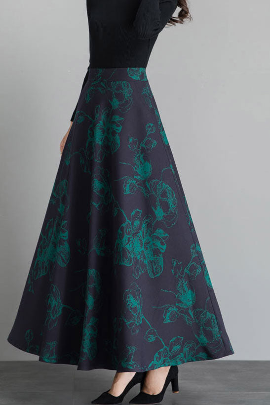 Newest High Waist Floral Print Warm Winter Maxi Skirt C2488