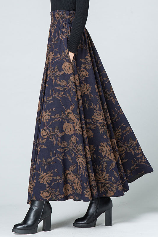 Plus Size Thicken Floral Print Swing Winter Skirt C2484