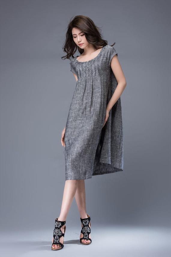 Gray loose-fitting Linen dress C886 YLISTYLE Gray loose-fitting Linen dress C886 YLISTYLE