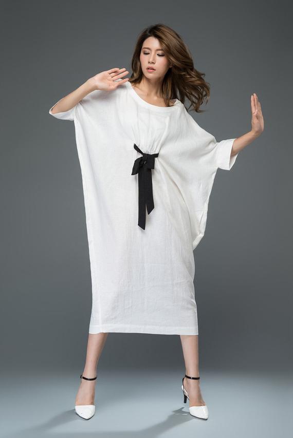 White Loose Fitting Linen Dress C913 YLISTYLE White Loose Fitting Linen Dress C913 YLISTYLE