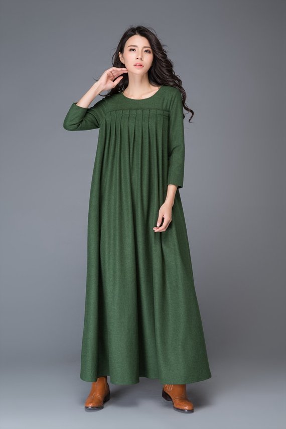 green wool dress