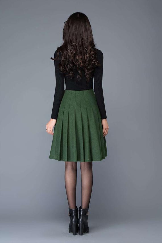 High waist pleated Wool Midi skirt in gray C1031