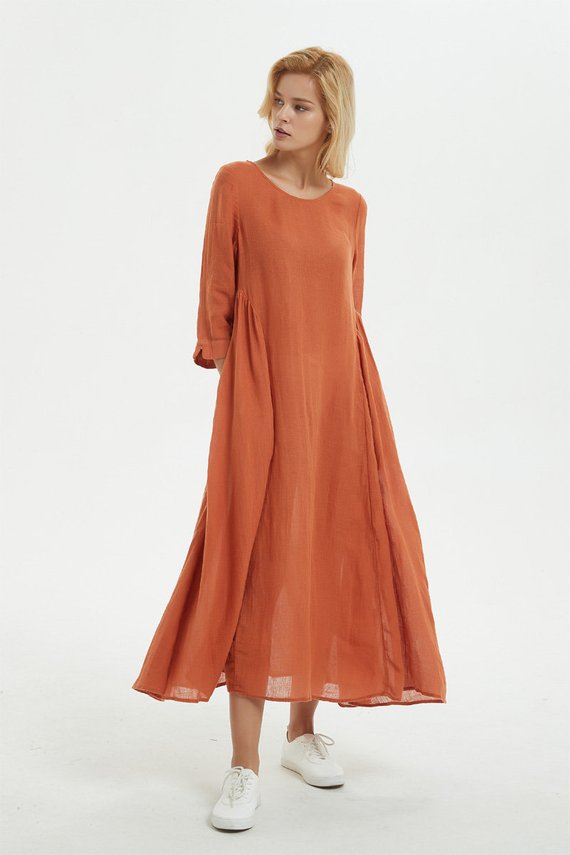 Orange linen dress