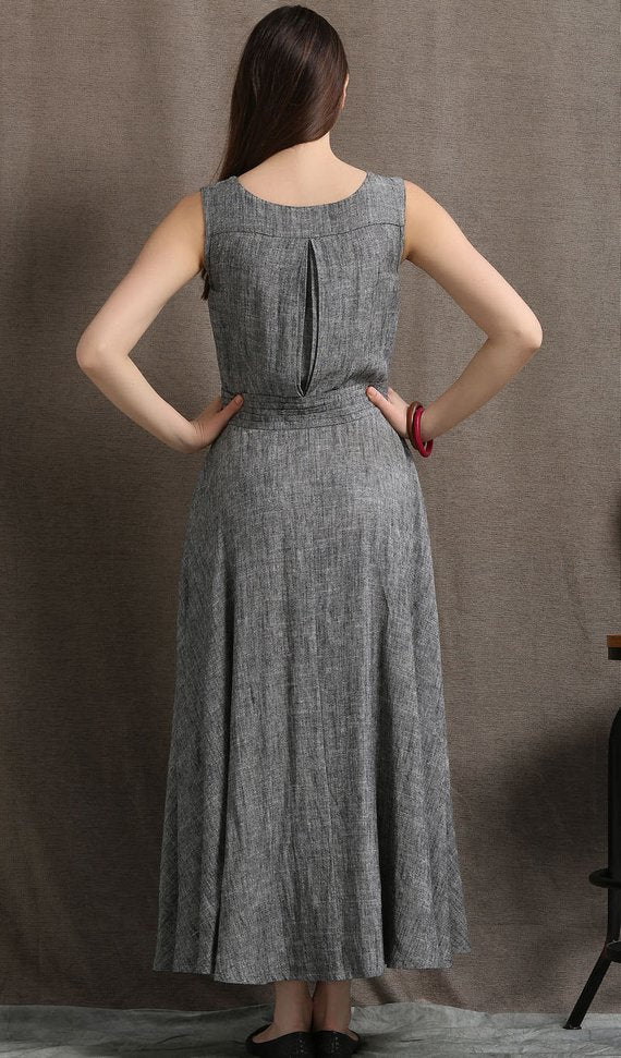 V Neck Loose Sleeveless Maxi Dresses C418#
