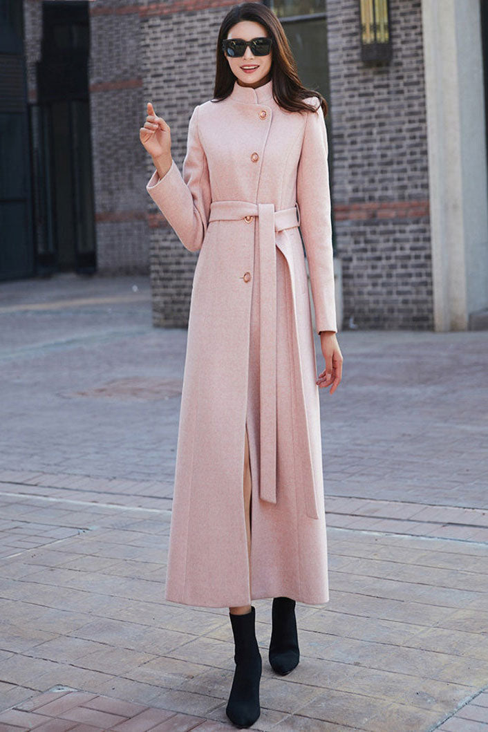Long wool Belted winter trench coat C4497