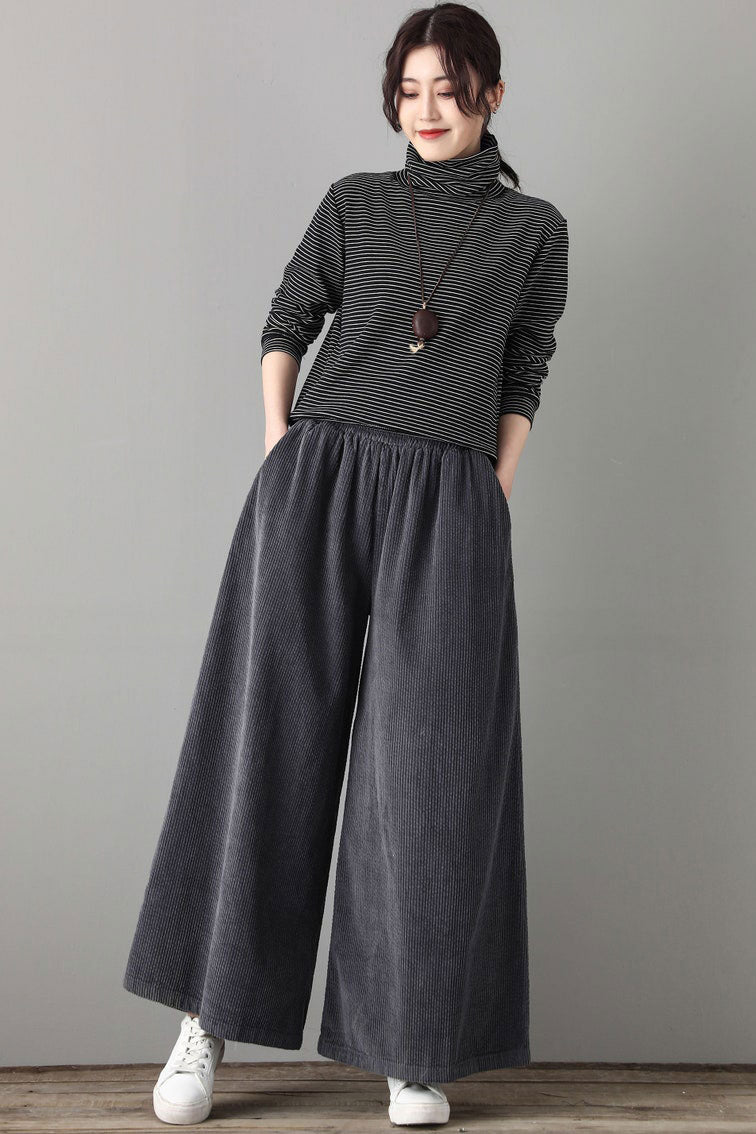 Gray long Corduroy Palazzo pants women C1802