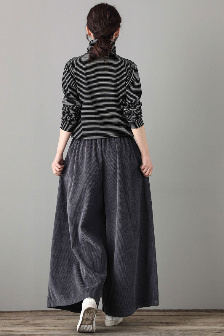 Gray long Corduroy Palazzo pants women C1802