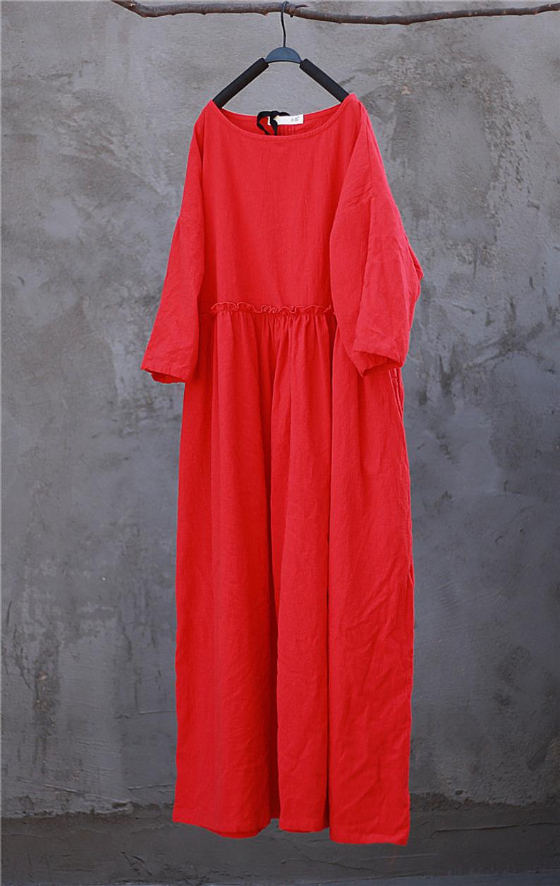 Casual Maxi Cotton Linen Dress C1976