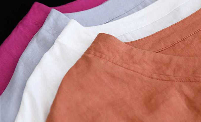 Blue Basic Oversize Linen Top C1911