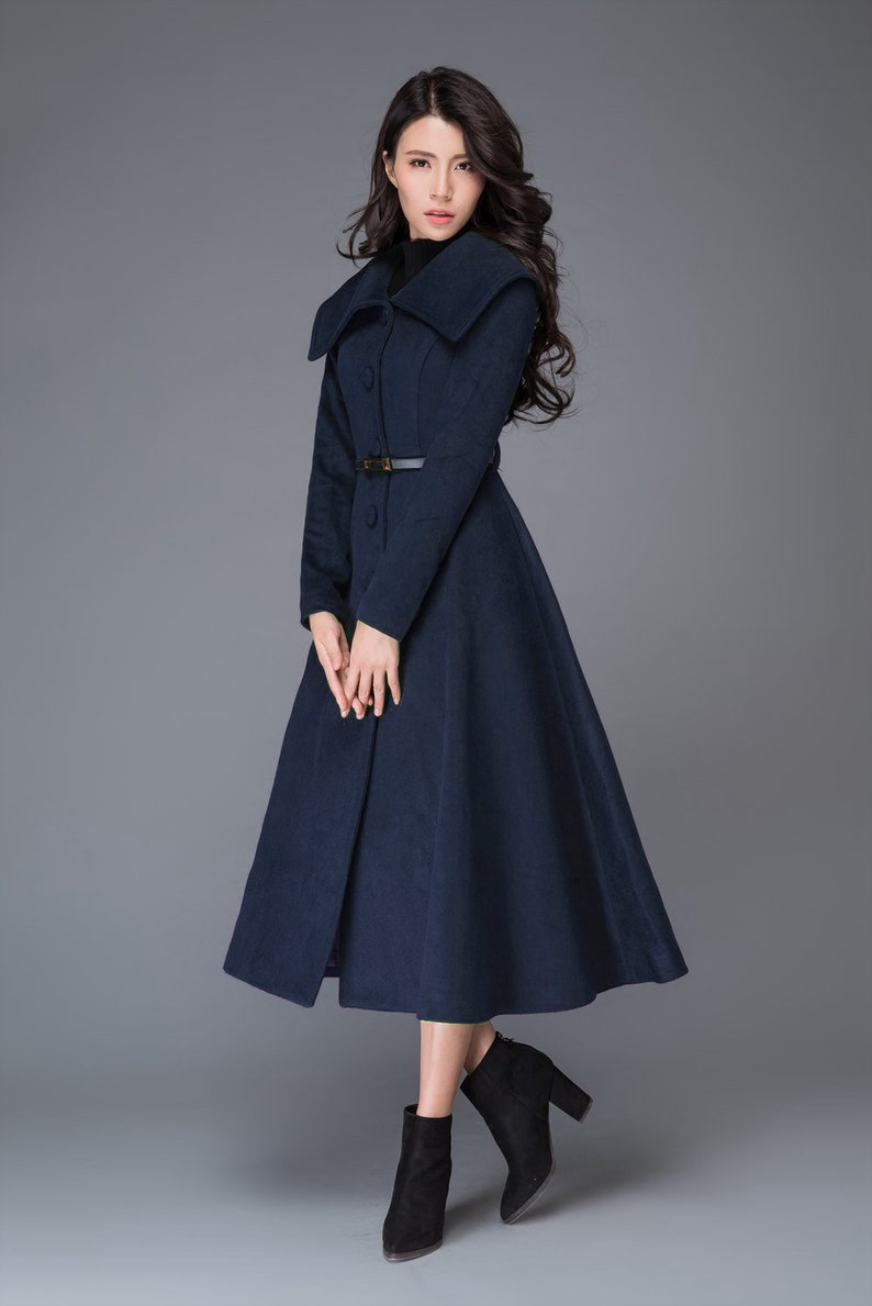 Vintage inspired swing maxi wool coat C998