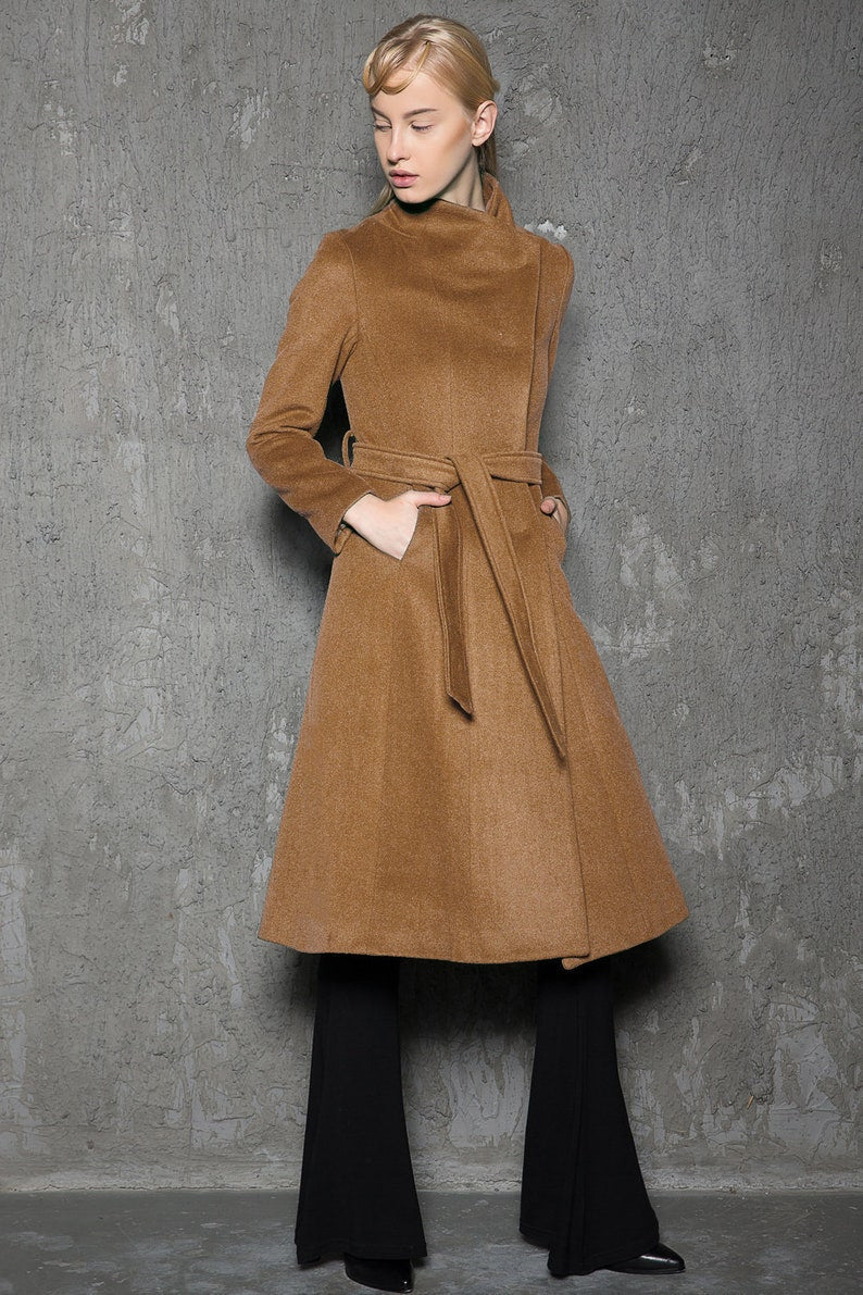 Women Asymmetrical Elegant Wool Coat C713#