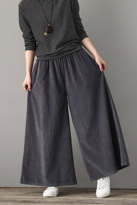 Gray long Corduroy Palazzo pants women C1802